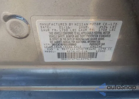 2016 Nissan Versa 1.6 S+ from USA, damaged, VIN 3N1CN7AP9GL859963